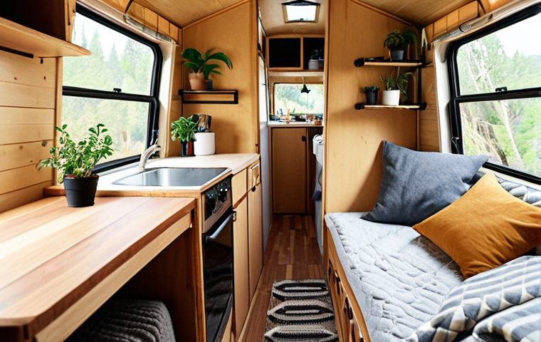 **Image Prompt:** Cozy and efficient tiny home interior of a remodeled trailer. Focus on the modular furniture: A bed folding into a sofa with storage underneath. Natural light, warm textiles (blankets, cushions), and small plants create a welcoming atmosphere.