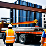 Construction Site Delivery**

"A flatbed truck delivering steel beams to a construction site in Madrid. The truck is properly secured with chains and straps. Construction workers wearing hard hats are unloading the beams with a crane. In the background, modern buildings are under construction. Safe for work, appropriate content, fully clothed, professional, perfect anatomy, natural proportions, professional photography, high quality."

**