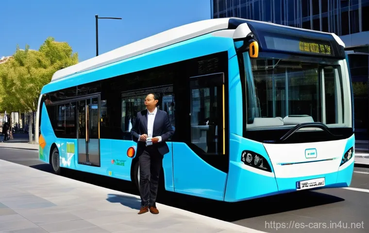 특수 차량의 에너지 효율성 - **Urban Efficiency: Hybrid and Electric Special Vehicles in Action**
A vibrant, sunlit cityscape...