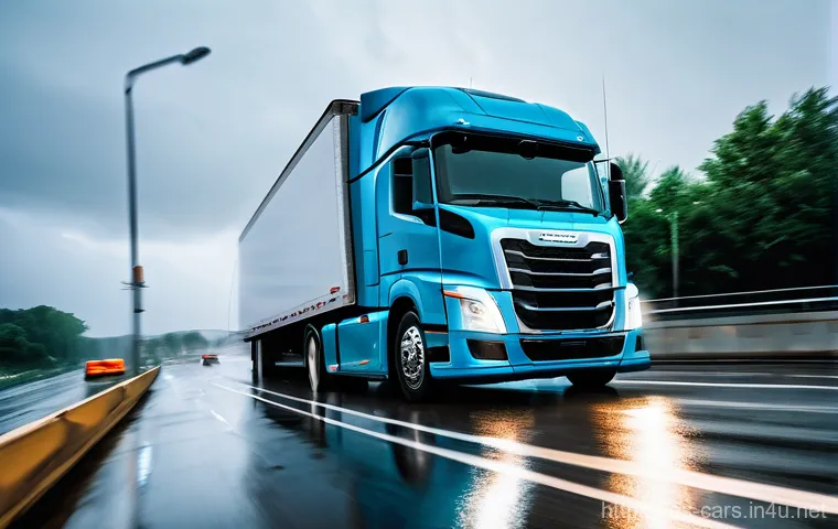 트레일러 트럭의 충돌 방지 시스템 - **Prompt:** A modern semi-truck cabin interior, viewed from a slightly elevated, dynamic angle, focu... 트레일러 트럭의 충돌 방지 시스템 - **Prompt:** A modern semi-truck cabin interior, viewed from a slightly elevated, dynamic angle, focu...